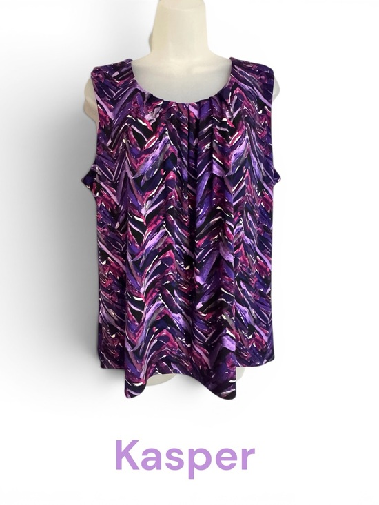 Kasper Tops - Kasper Purple Multi-Print Sleeveless Shell/Top LAYERING   XLARGE   #12
